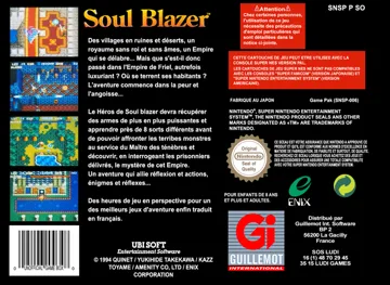 Soul Blazer (France) box cover back